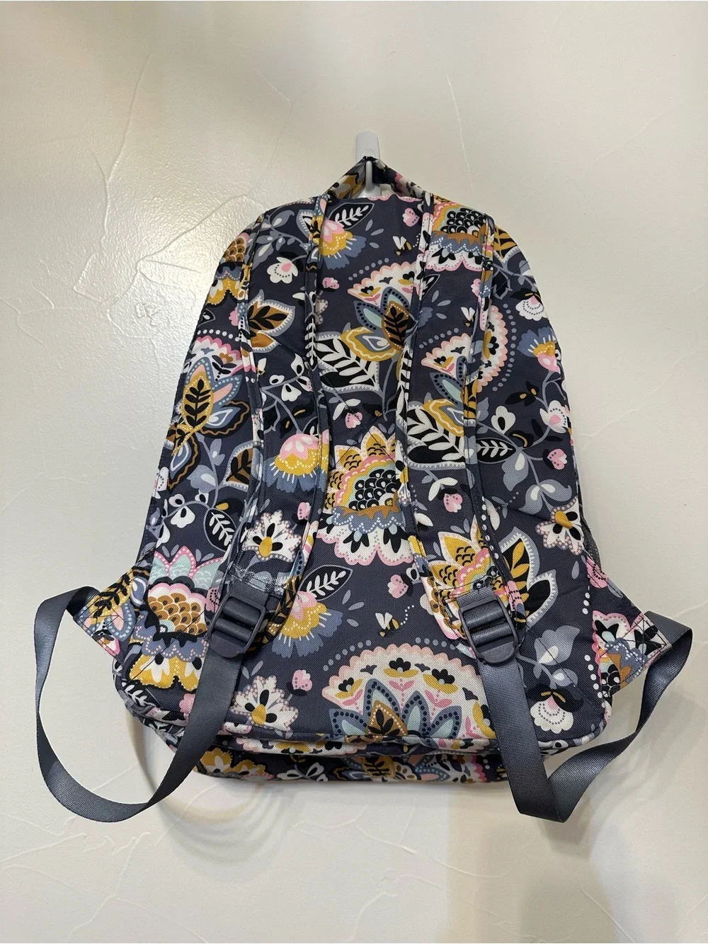 Vera Bradley Large Navy Floral Backpack with Pink, Yellow and Gray Accents